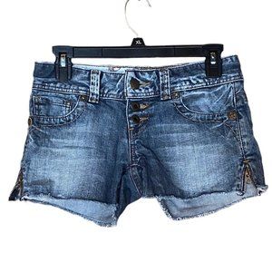 Guess Distressed Jean Shorts Size 25 Low Rise Dark Wash Embellished Y2K